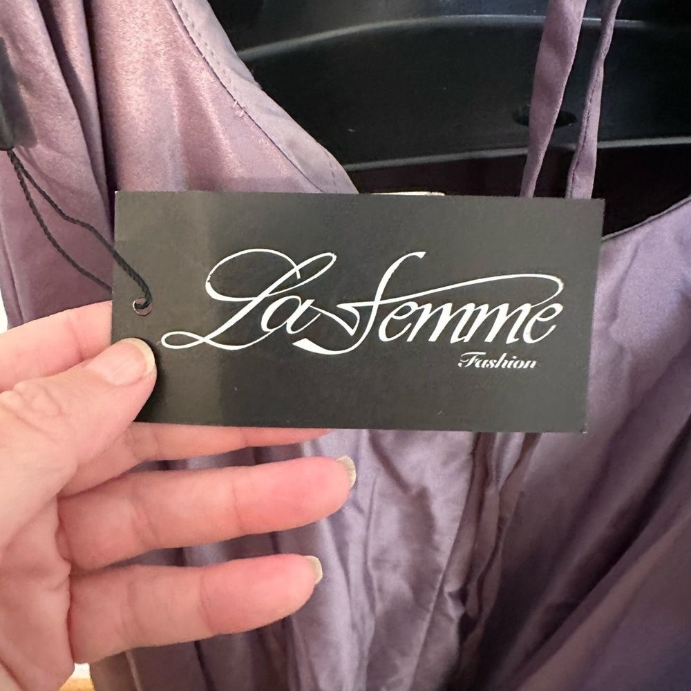 La Femme Lavender/Gray  Spaghetti Strap V Neck Dress Size 4 NWT - Picture 6 of 14